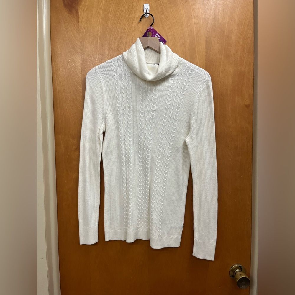 Talbots Ivory Cable Knit cotton Turtleneck Sweater
